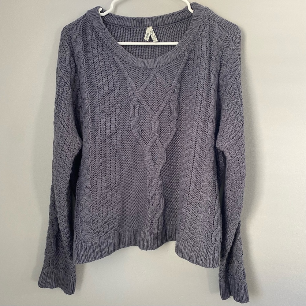 Mudd Women's Steel Gray Cable Knit Sweater Oversized Size M